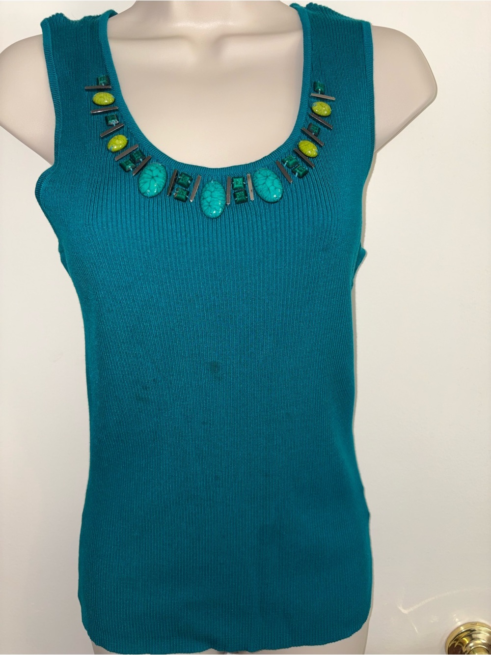 Ruby Rd. Teal Tank with Beaded Embellished Neckline